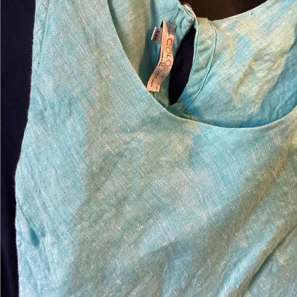 Colori Di Capri Blue 100% Italy Linen Keyhole Button Back Tank Top Plus Size XXL - Picture 4 of 8